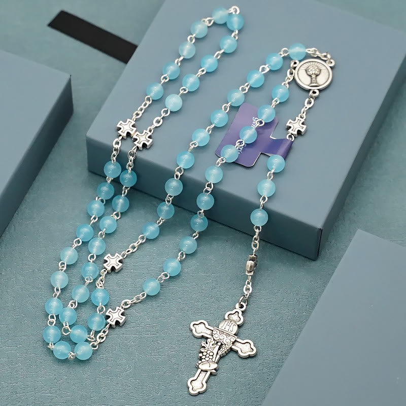 Blessing Rosary Cross in Light Blue Chalcedony