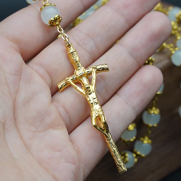 Faith & Charity: Natural White Chalcedony Catholic Rosary