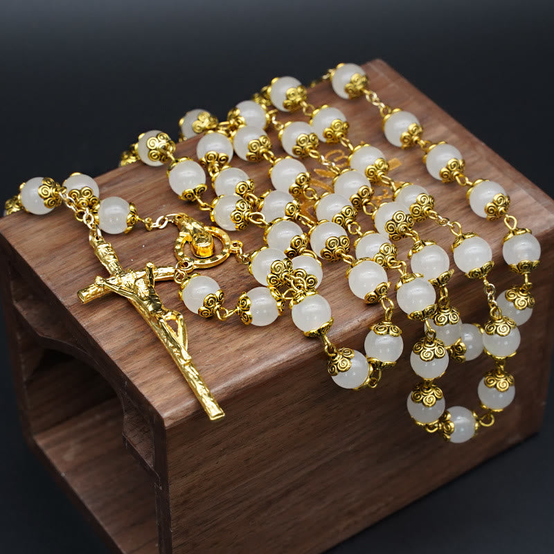 Faith & Charity: Natural White Chalcedony Catholic Rosary