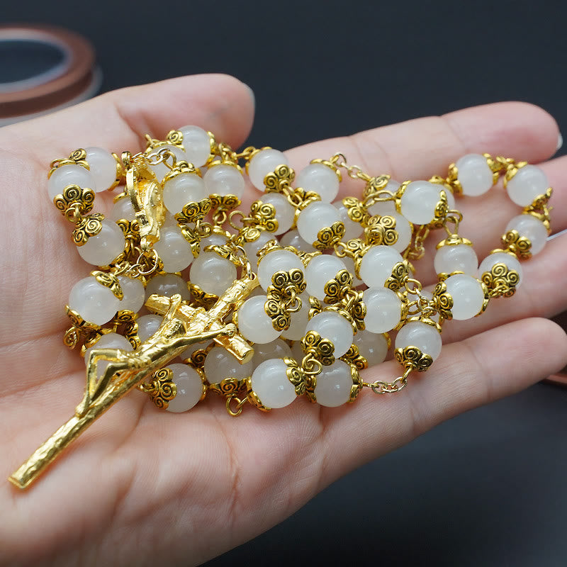 Faith & Charity: Natural White Chalcedony Catholic Rosary