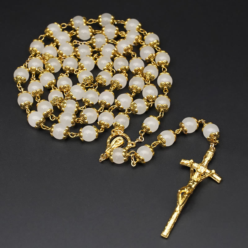 Faith & Charity: Natural White Chalcedony Catholic Rosary