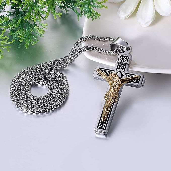 Crafted Jesus HeavySaint Crucifix Titanium Necklace