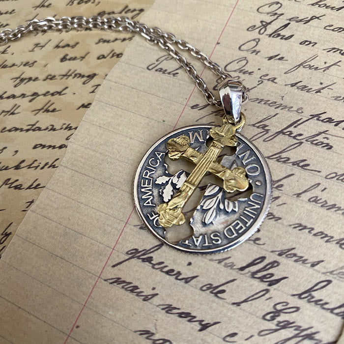 Vintage Double-sided Cross Coin Pendant Necklace