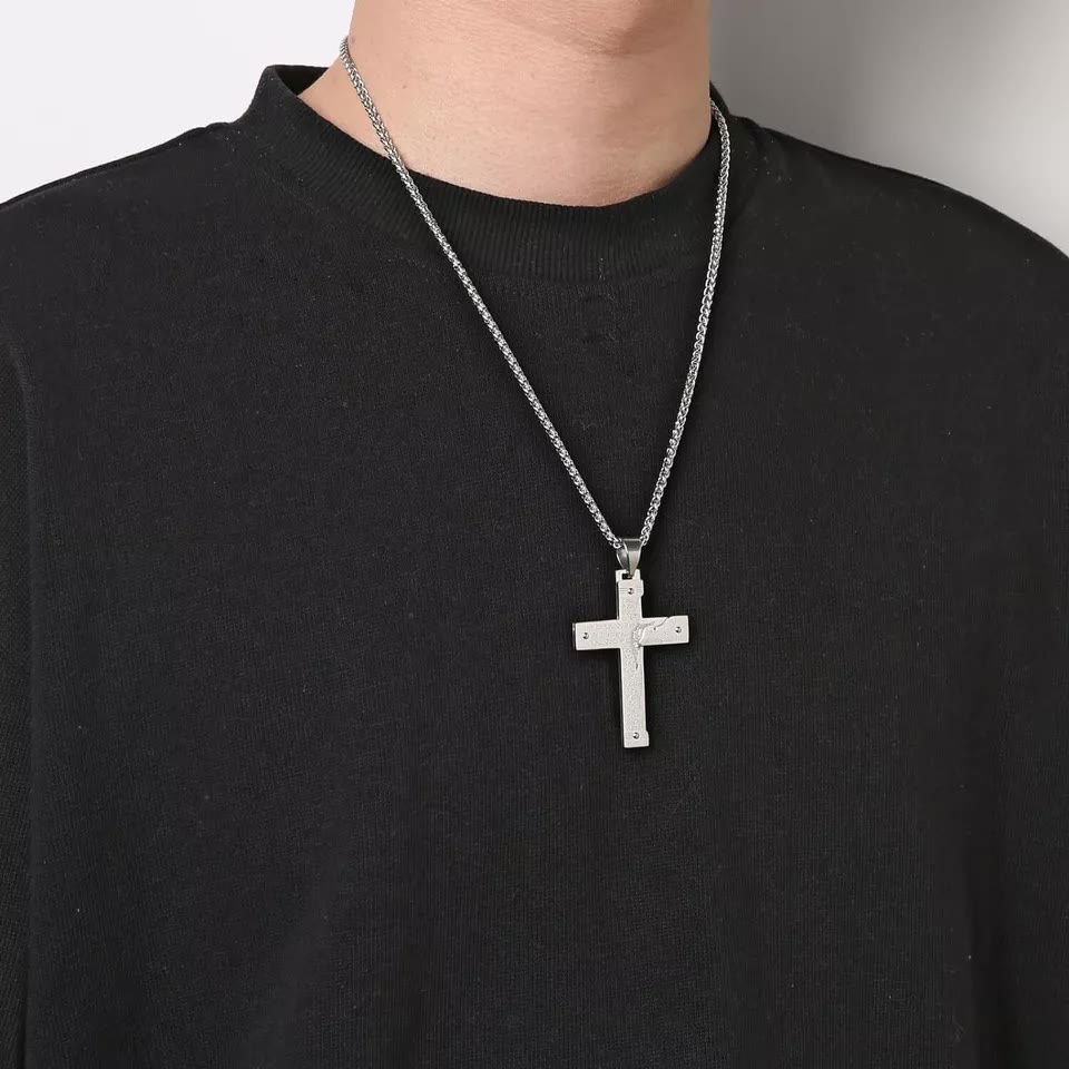 Jesus HeavySaint Crucifix Religion Cross Pendant Necklace