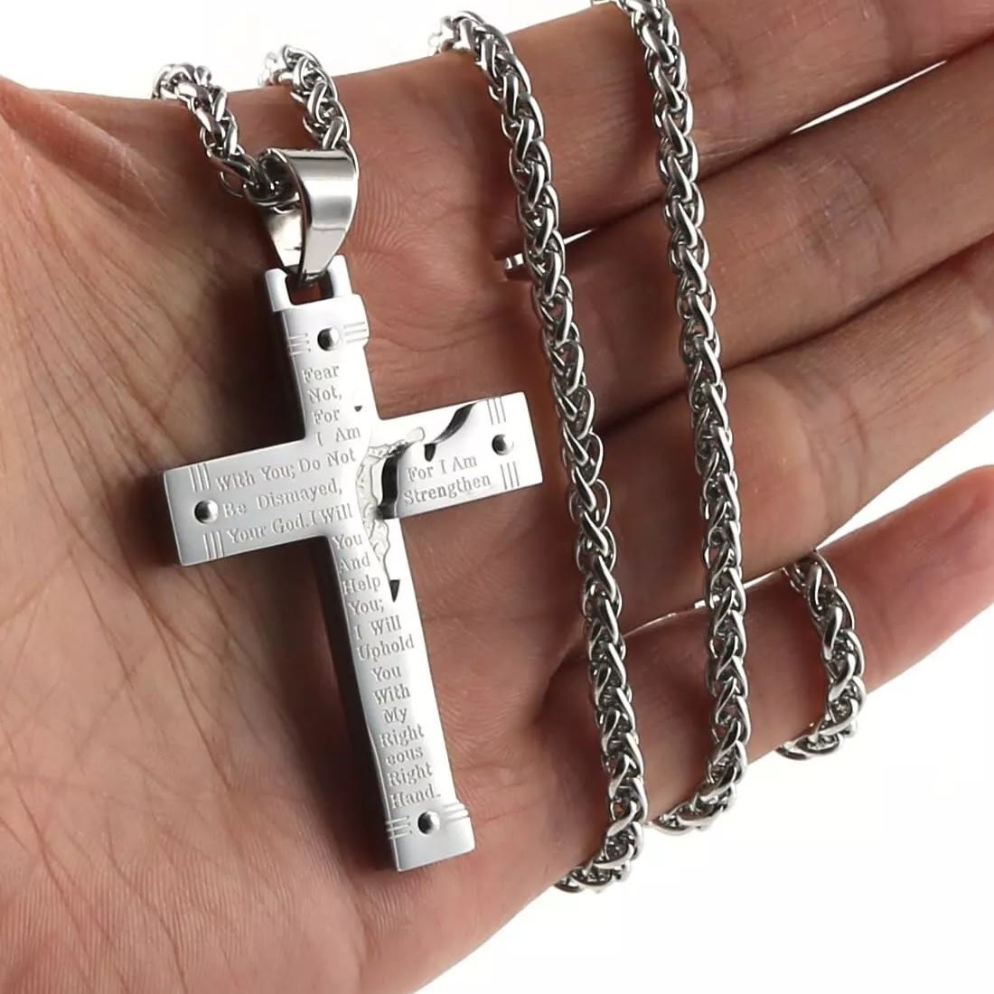 Jesus HeavySaint Crucifix Religion Cross Pendant Necklace
