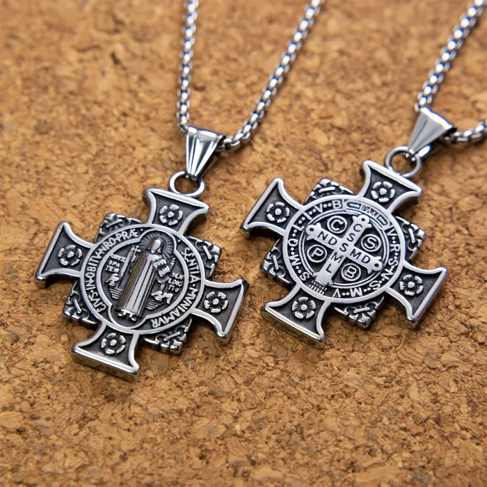 Saint Benedict Protection Medal Cross Pendant Necklace