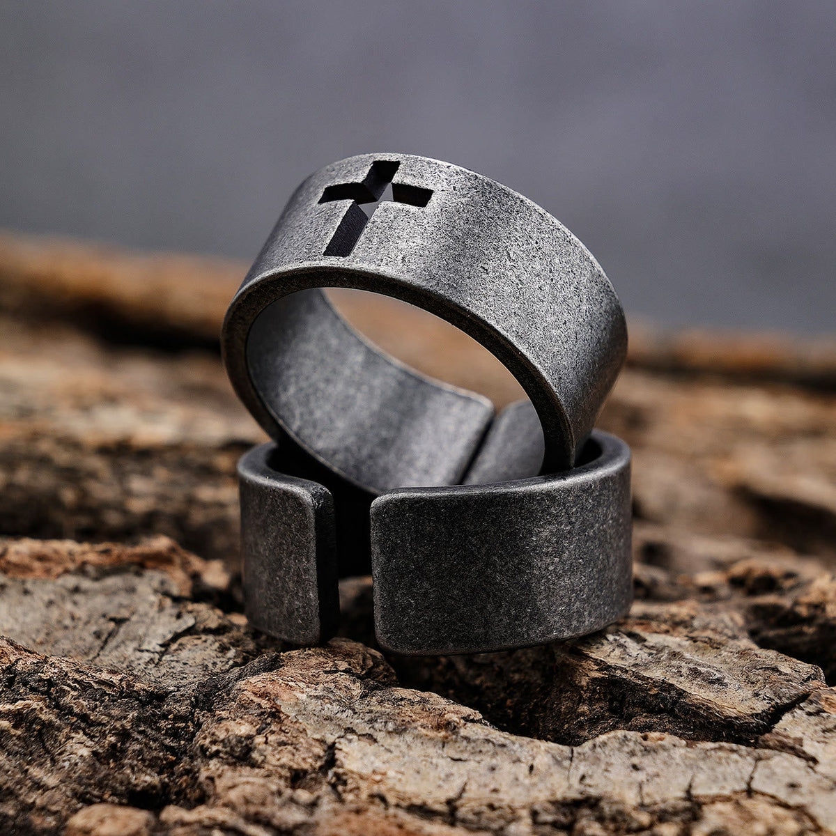 Stainless Steel Antique Punk HeavySaint Cross Ring