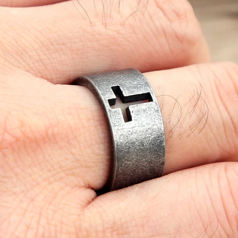 Stainless Steel Antique Punk HeavySaint Cross Ring