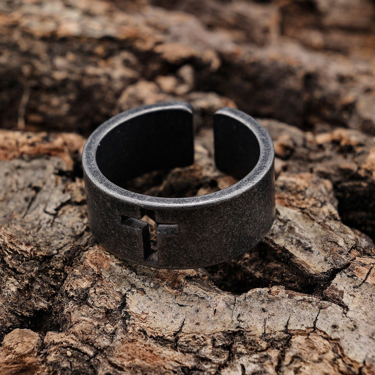 Stainless Steel Antique Punk HeavySaint Cross Ring
