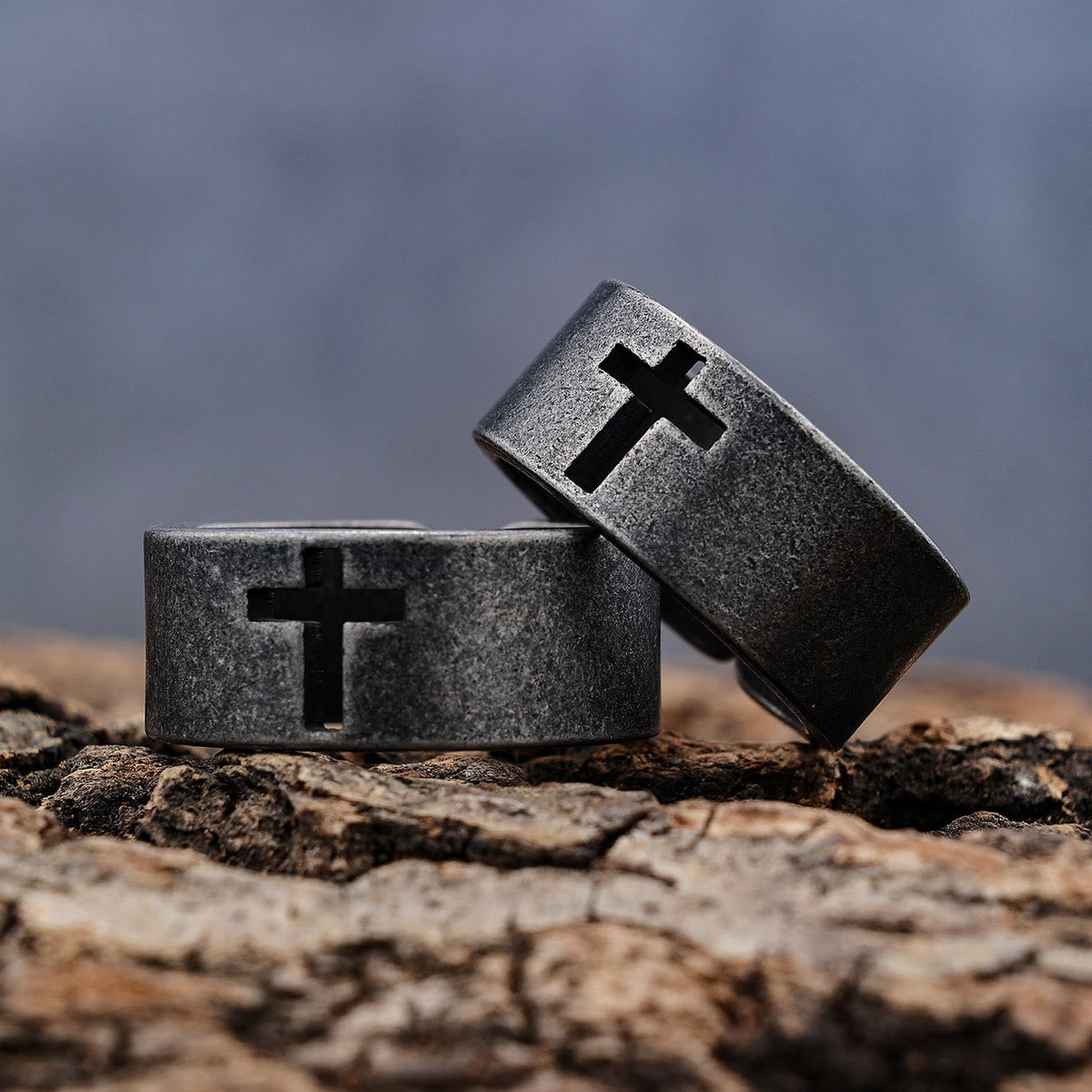 Stainless Steel Antique Punk HeavySaint Cross Ring