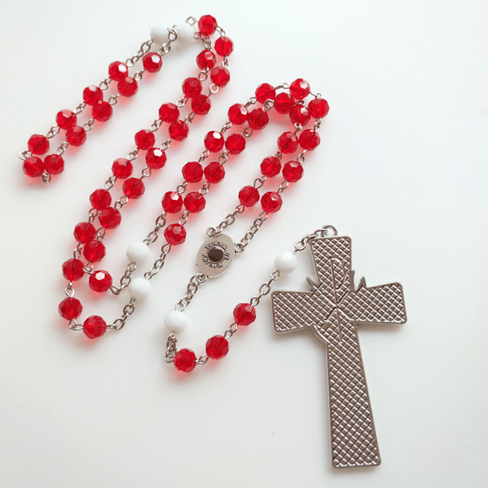 IHS Holy Spirit Dove Cross Pendant Red Beads Rosary