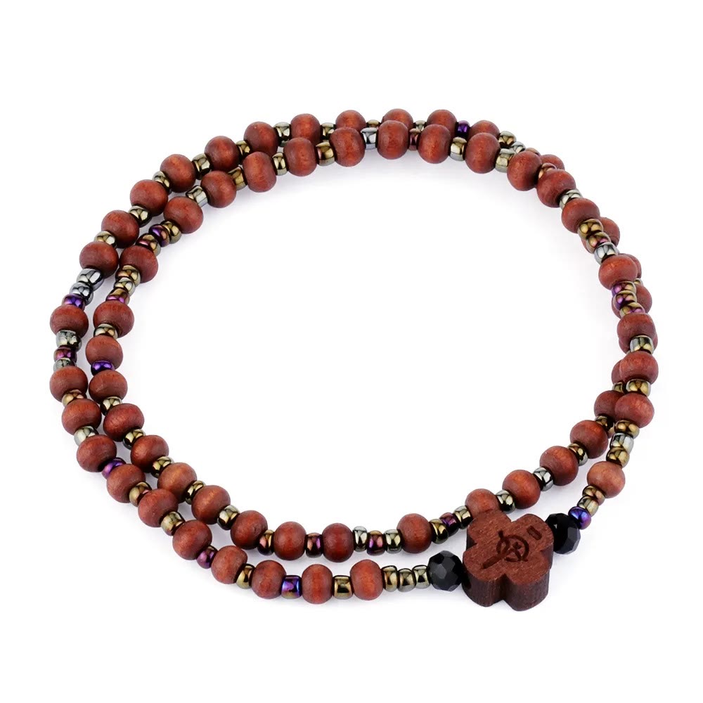 59 Beads Mini Crucifix Wooden Bracelet Rosary