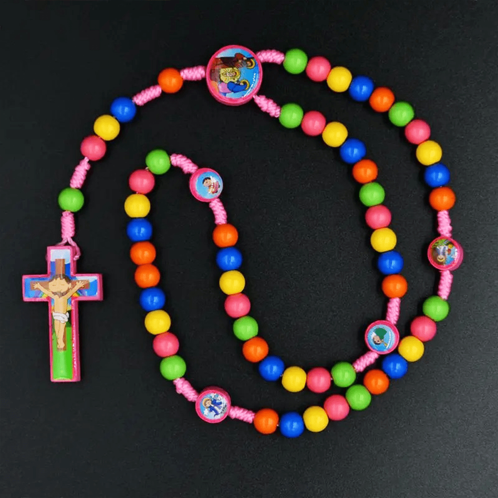 Colorful Round Beads Cross Pendant Children Rosary