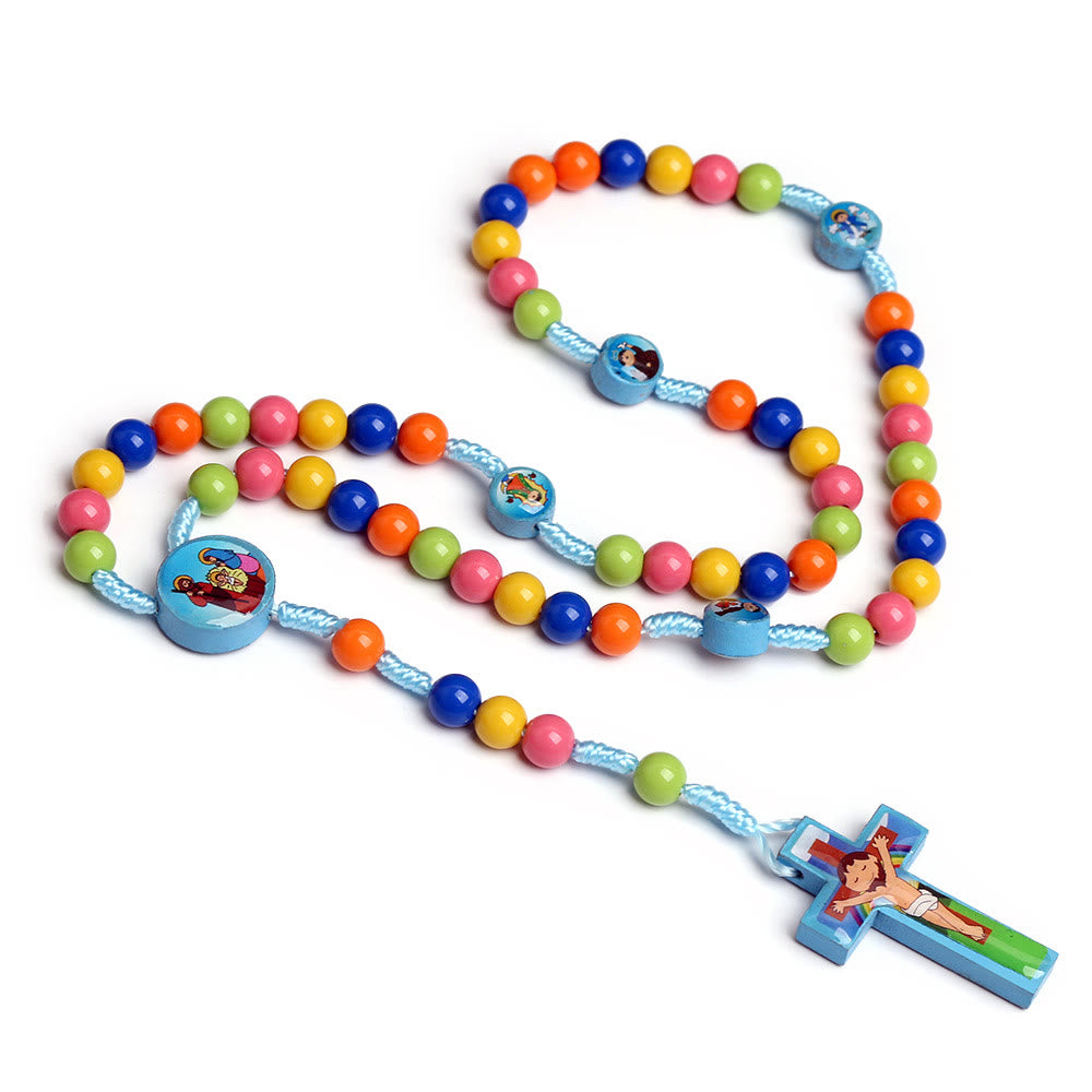 Colorful Round Beads Cross Pendant Children Rosary