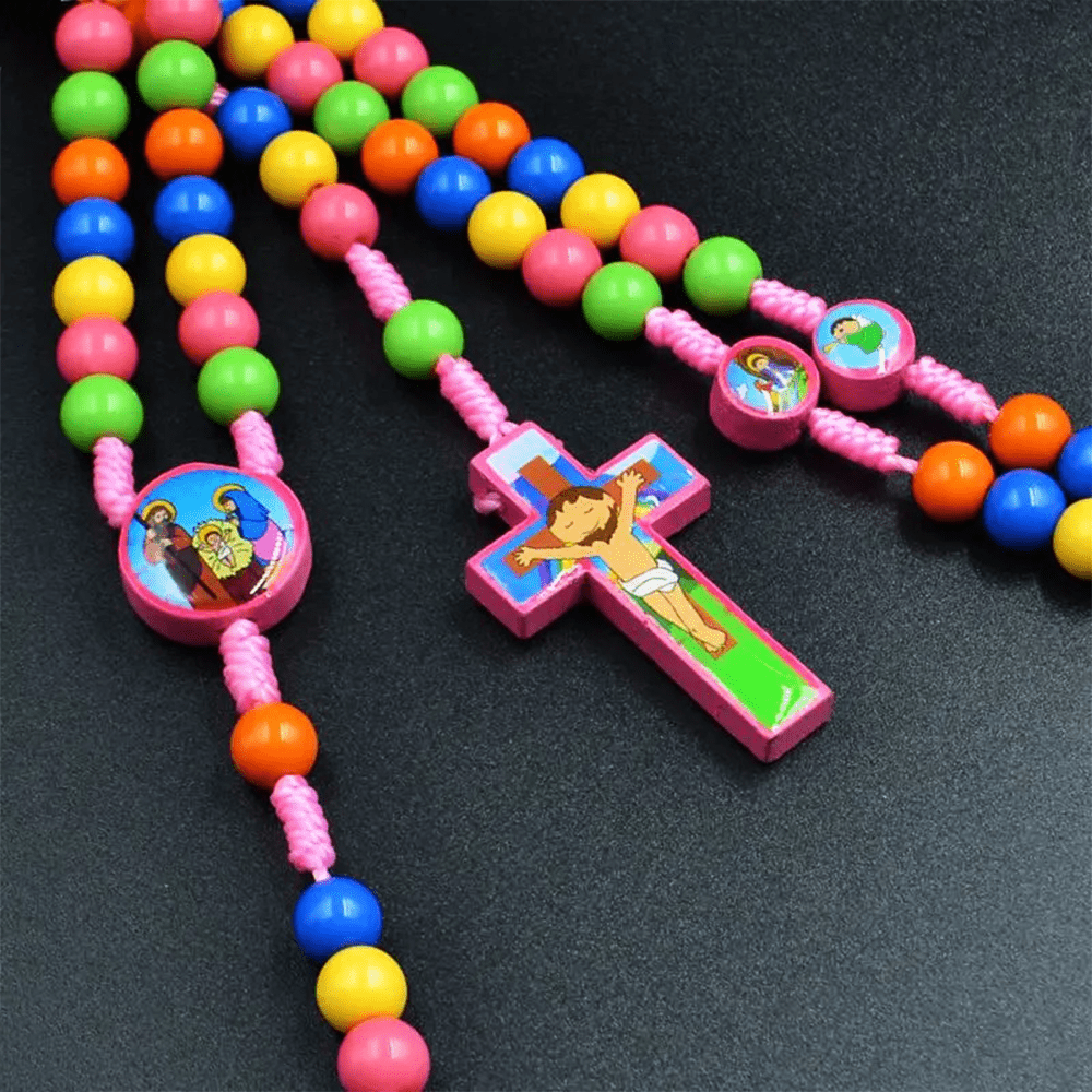 Colorful Round Beads Cross Pendant Children Rosary
