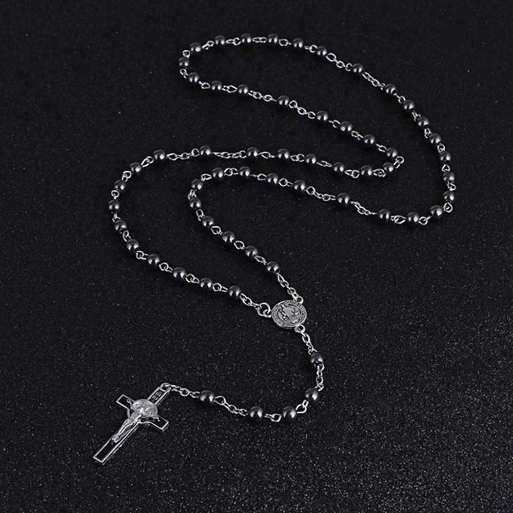 St. Benedict Medallion & Crucifix Black Gallstone Rosary