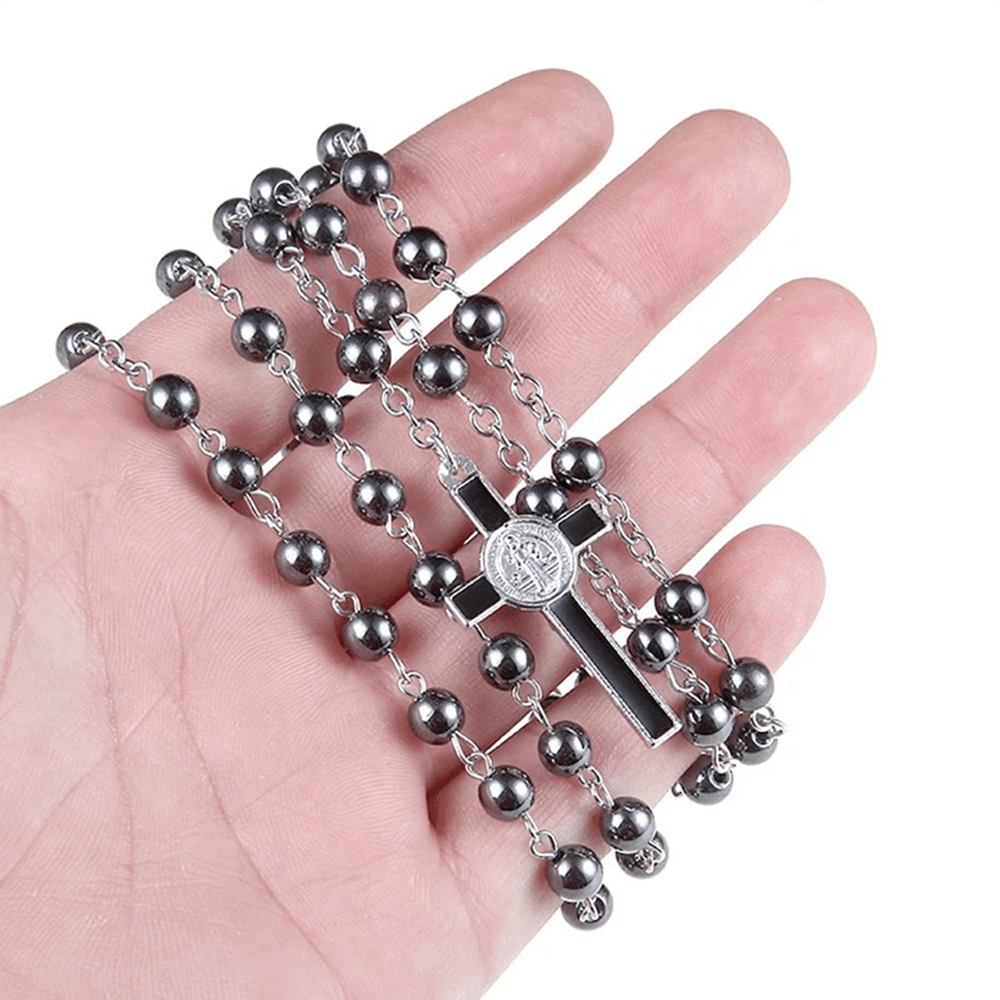 St. Benedict Medallion & Crucifix Black Gallstone Rosary