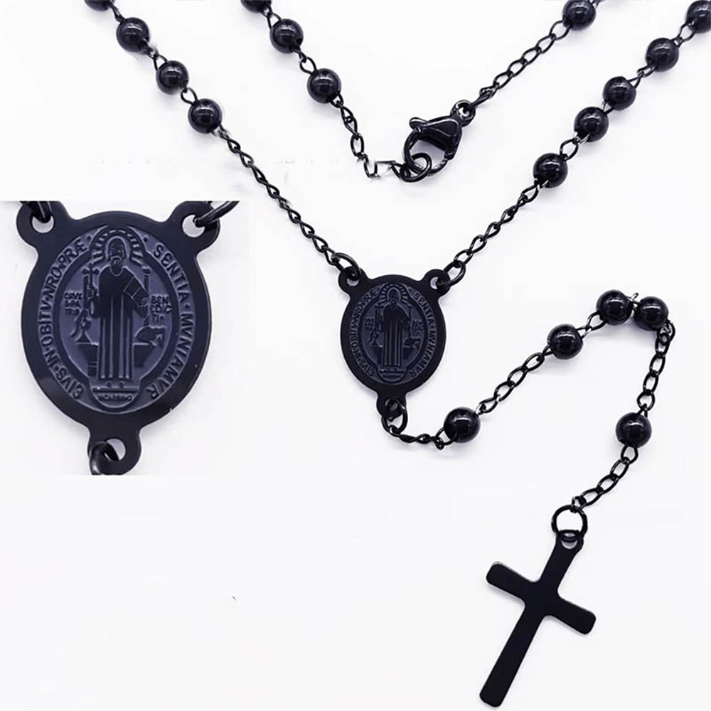 Stainless Steel Black Beaded Rosary