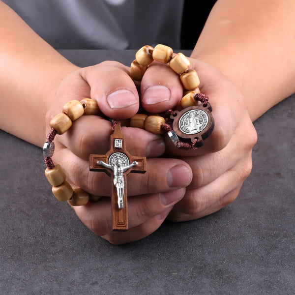 Crafted Natural Wood St. Benedict Crucifix Rosary