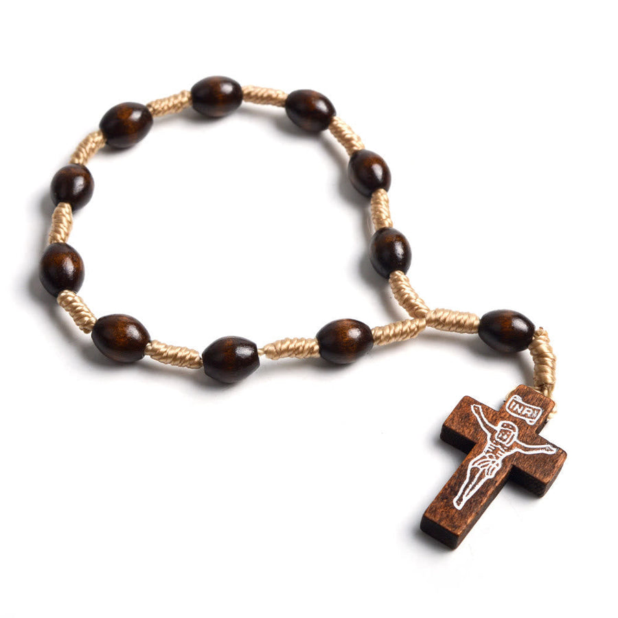 Mini Cross Finger Baptism Solid Wood Rosary