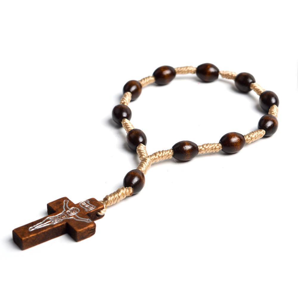 Mini Cross Finger Baptism Solid Wood Rosary