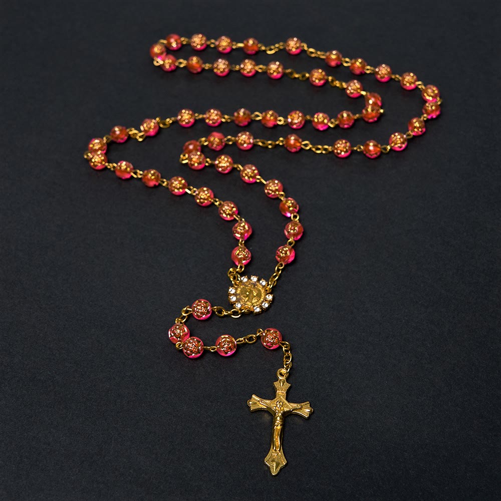 St. Benedict Medal & Crucifix of 8 mm Round Multicolor Acrylic Alloy Chain Rosary