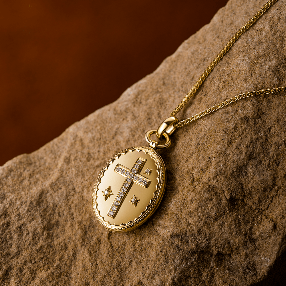 18K Gold Diamond-set Modern Style Cross Treasure Box Pendant Necklace
