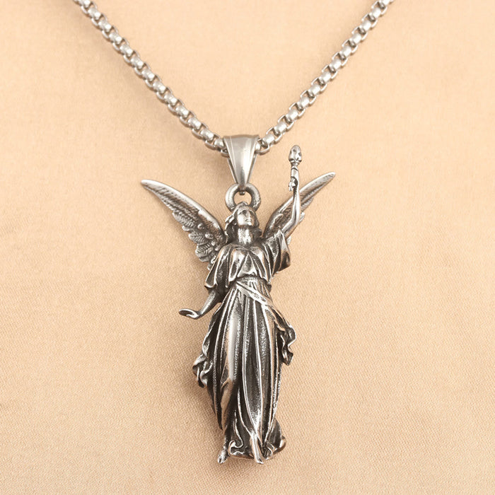 Classic Style Heavenly Protection Guardian Angel Titanium Pendant Necklace