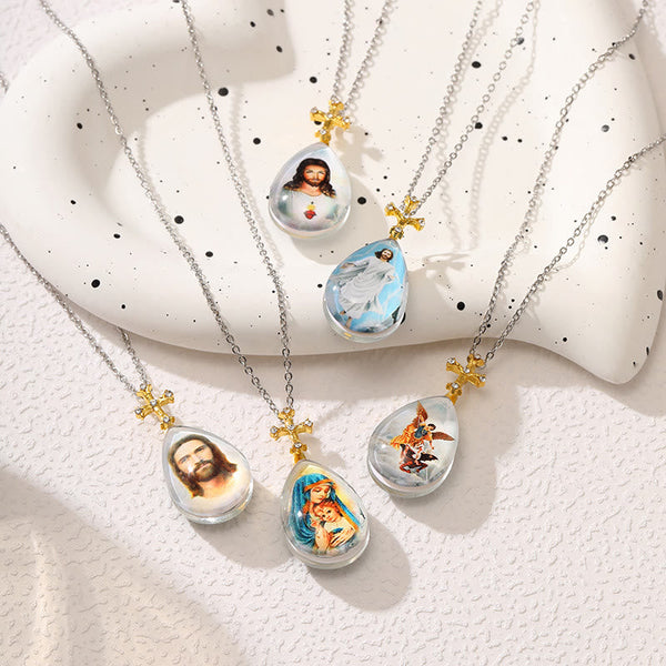 Simple Fashion Style Crystal Jesus Series Pendant Necklace