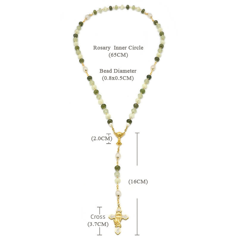 Holy Grail & Crucifix with Eucharistic of 5*8 mm Round Green Chalcedony Alloy Chain Rosary