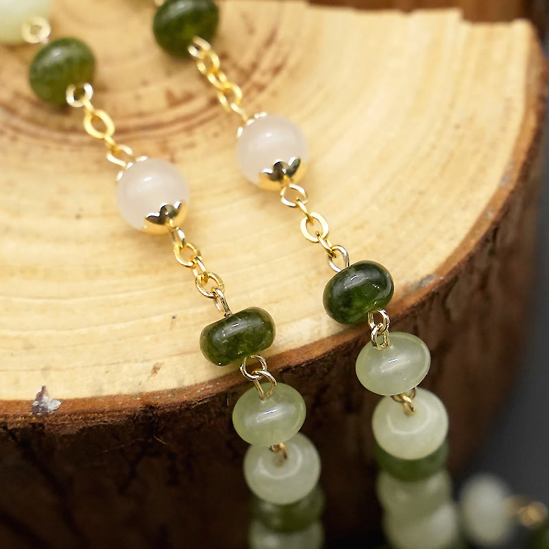 Holy Grail & Crucifix with Eucharistic of 5*8 mm Round Green Chalcedony Alloy Chain Rosary