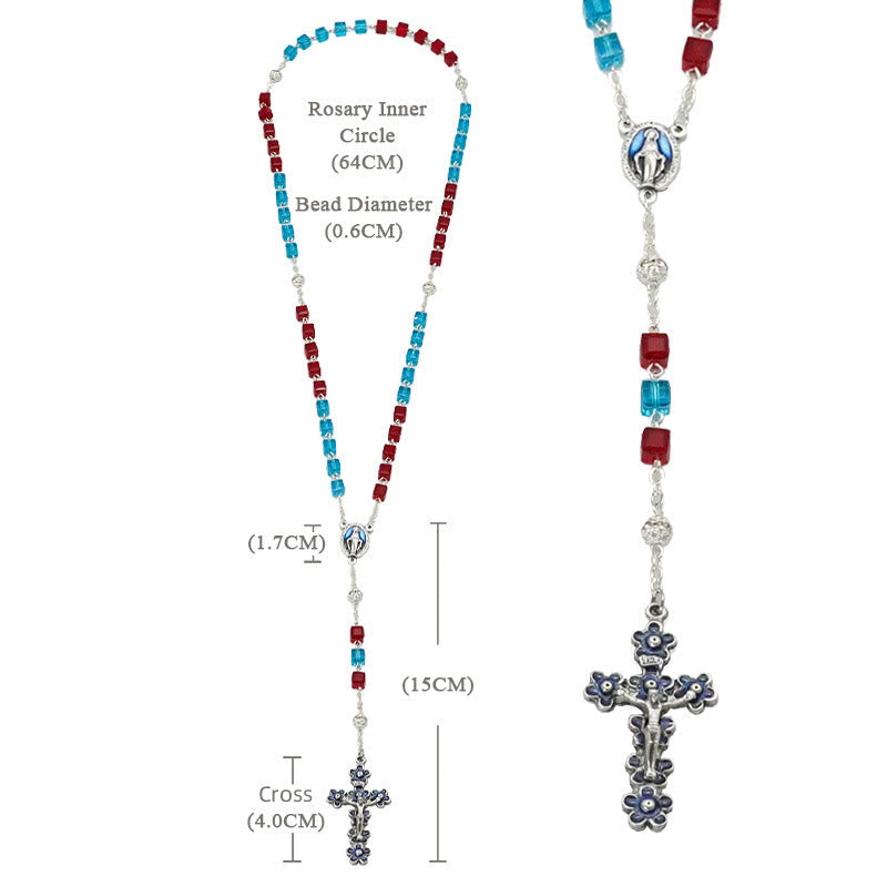 Miraculous Medal & Crucifix of 6 mm Square Multicolor Crystal Alloy Chain Rosary