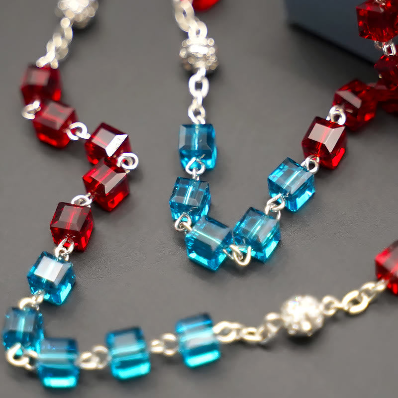 Miraculous Medal & Crucifix of 6 mm Square Multicolor Crystal Alloy Chain Rosary