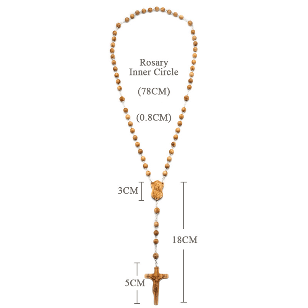 Madonna and Child & Crucifix of 8 mm Round Multicolor Olive Wood Alloy Chain Rosary