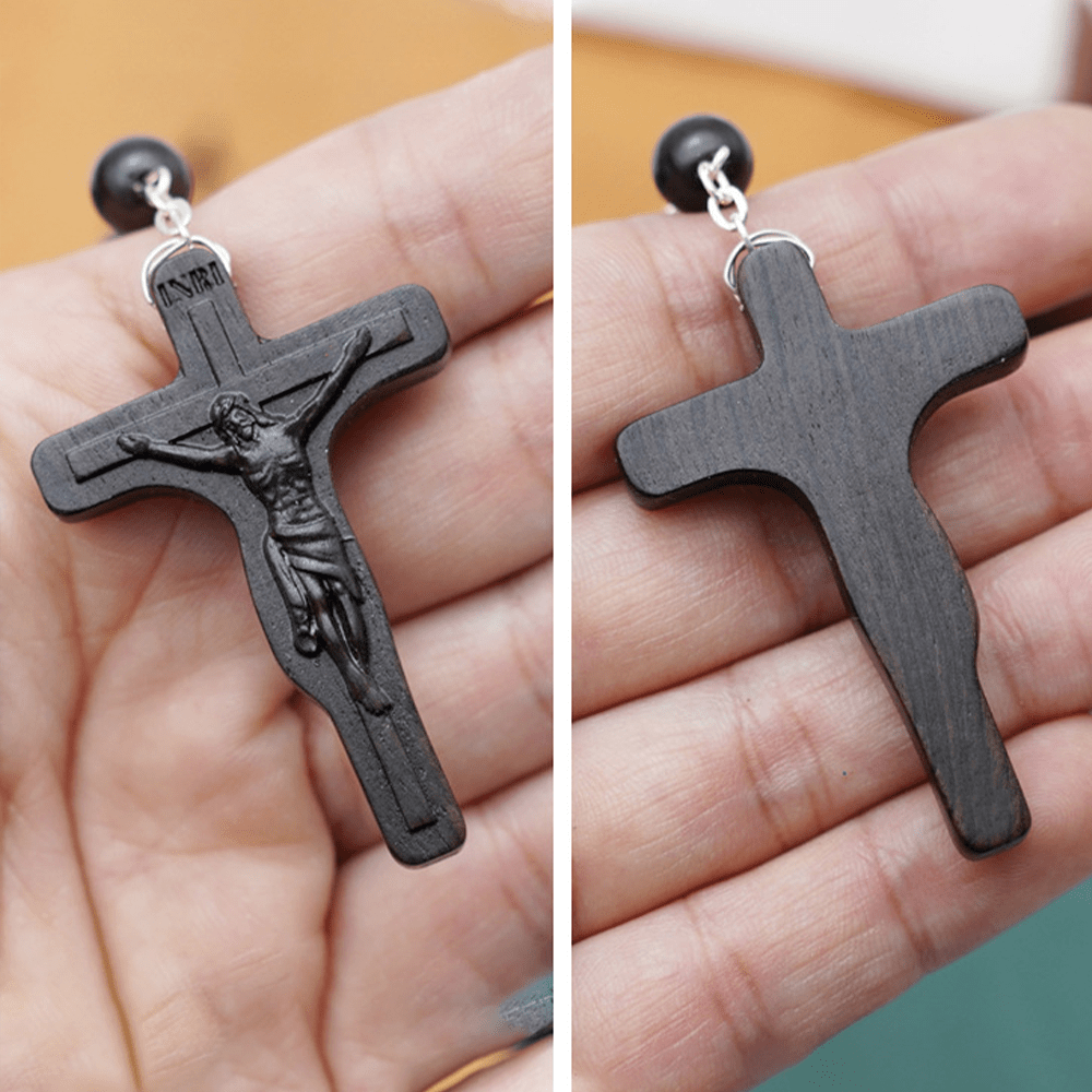 Madonna and Child & Crucifix of 8 mm Round Multicolor Olive Wood Alloy Chain Rosary