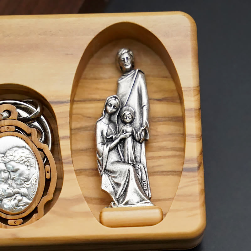 Handmade Religious Devotional Olive Wood Holy Family Rosary Set
