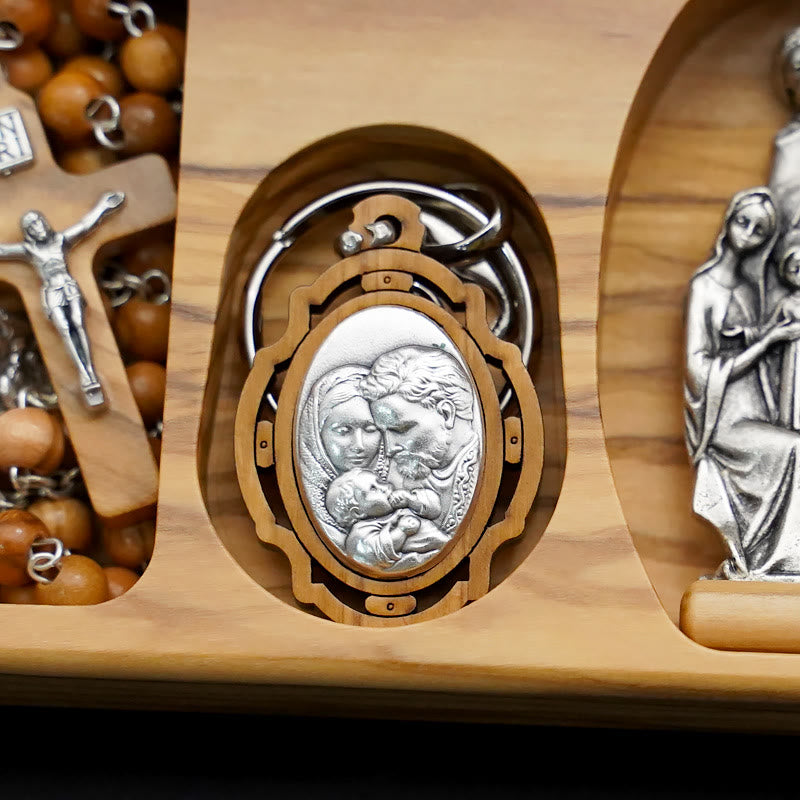 Handmade Religious Devotional Olive Wood Holy Family Rosary Set
