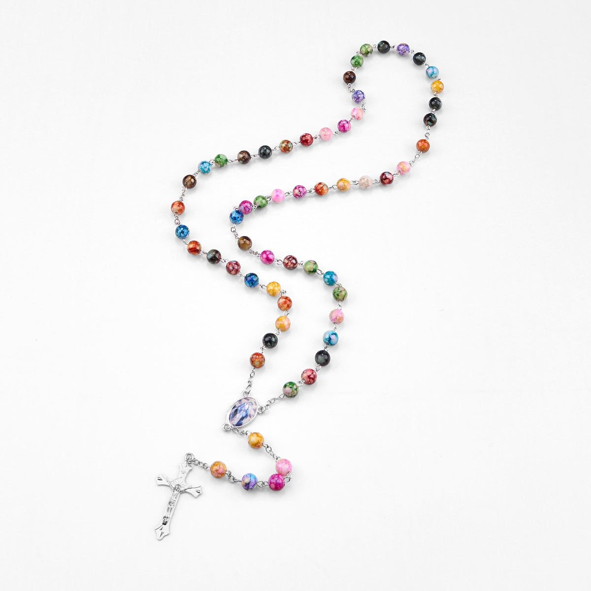 Assumption of Our Lady & Crucifix of 8 mm Round Multicolor Acrylic Alloy Chain Rosary