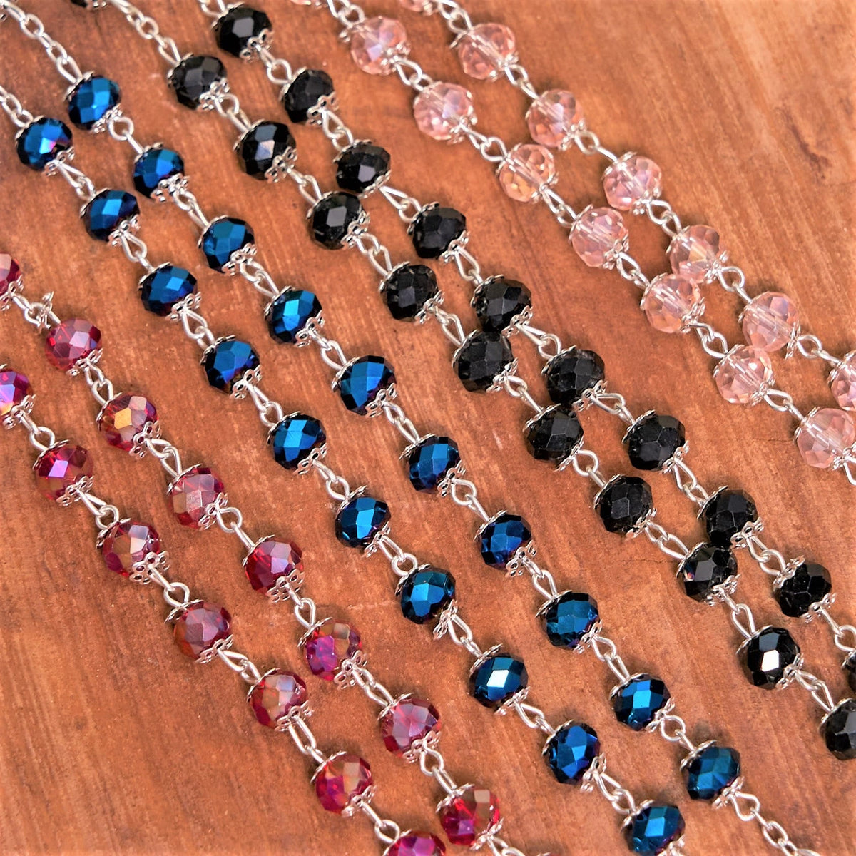 Madonna and Child & Crucifix of 6 mm Polyhedron Multicolor Crystal Alloy Chain Rosary