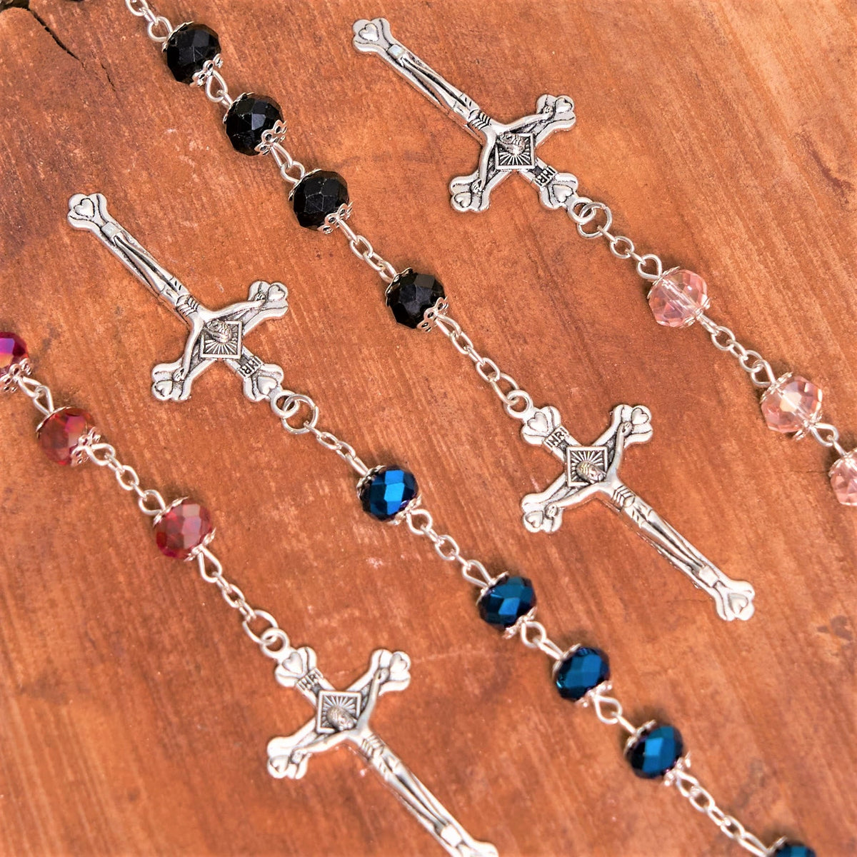 Madonna and Child & Crucifix of 6 mm Polyhedron Multicolor Crystal Alloy Chain Rosary