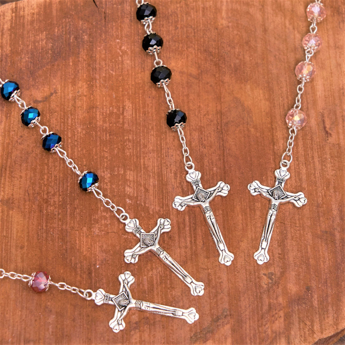 Madonna and Child & Crucifix of 6 mm Polyhedron Multicolor Crystal Alloy Chain Rosary