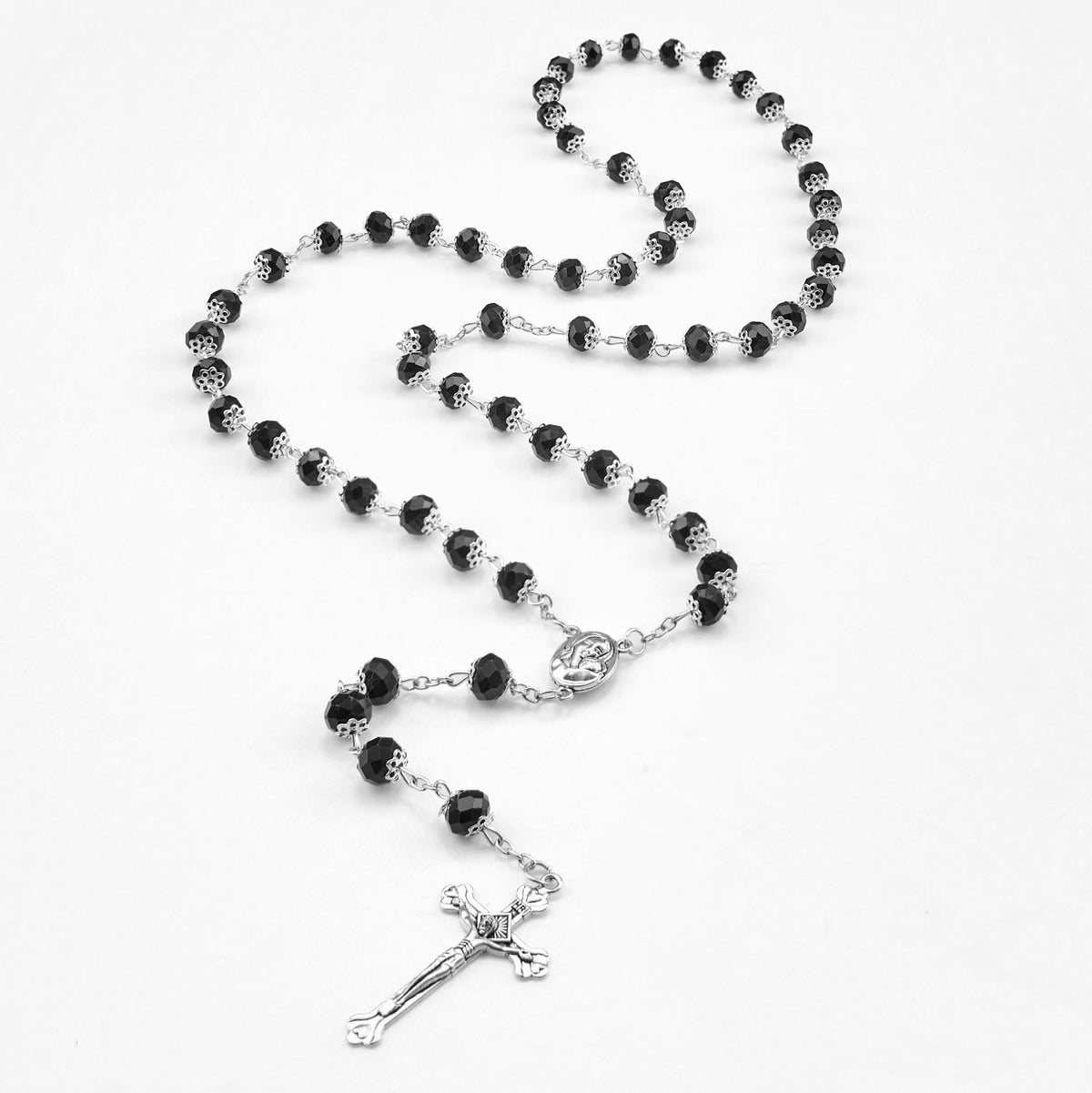 Madonna and Child & Crucifix of 6 mm Polyhedron Multicolor Crystal Alloy Chain Rosary