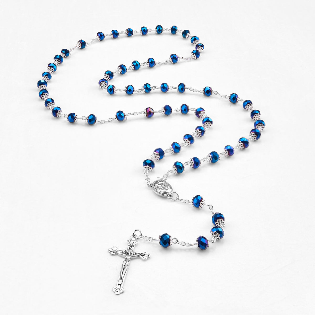 Madonna and Child & Crucifix of 6 mm Polyhedron Multicolor Crystal Alloy Chain Rosary