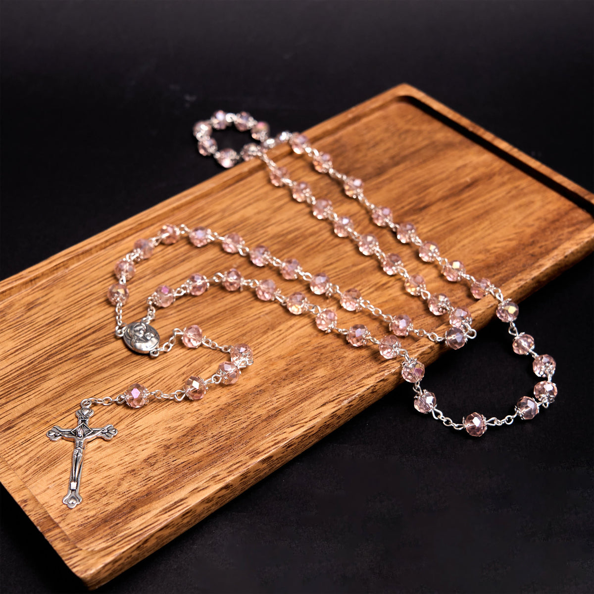 Madonna and Child & Crucifix of 6 mm Polyhedron Multicolor Crystal Alloy Chain Rosary