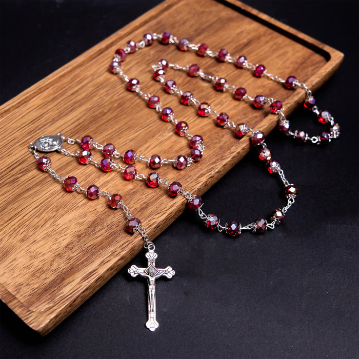 Madonna and Child & Crucifix of 6 mm Polyhedron Multicolor Crystal Alloy Chain Rosary