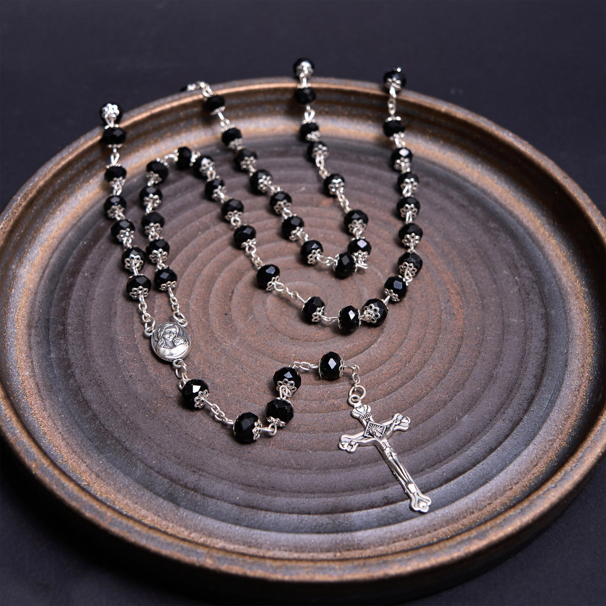 Madonna and Child & Crucifix of 6 mm Polyhedron Multicolor Crystal Alloy Chain Rosary