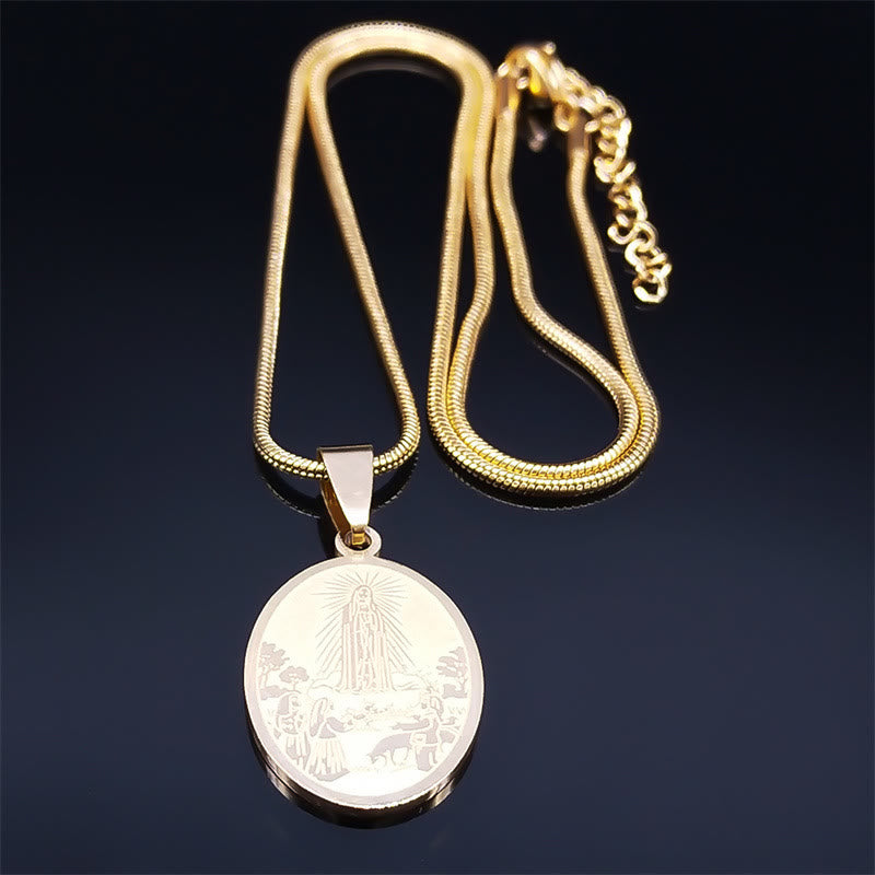 Classic Style Our Lady of Fatima Pendant Crafted Blessing Necklace