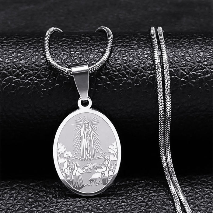 Classic Style Our Lady of Fatima Pendant Crafted Blessing Necklace