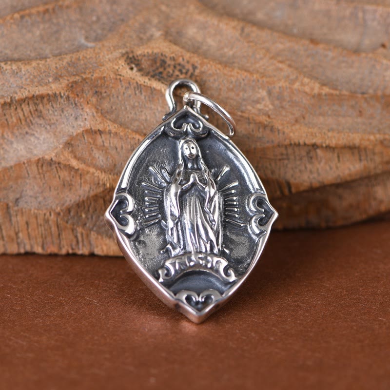 Retro Style Crafted Our Lady of Guadalupe Sterling Silver Pendant Necklace