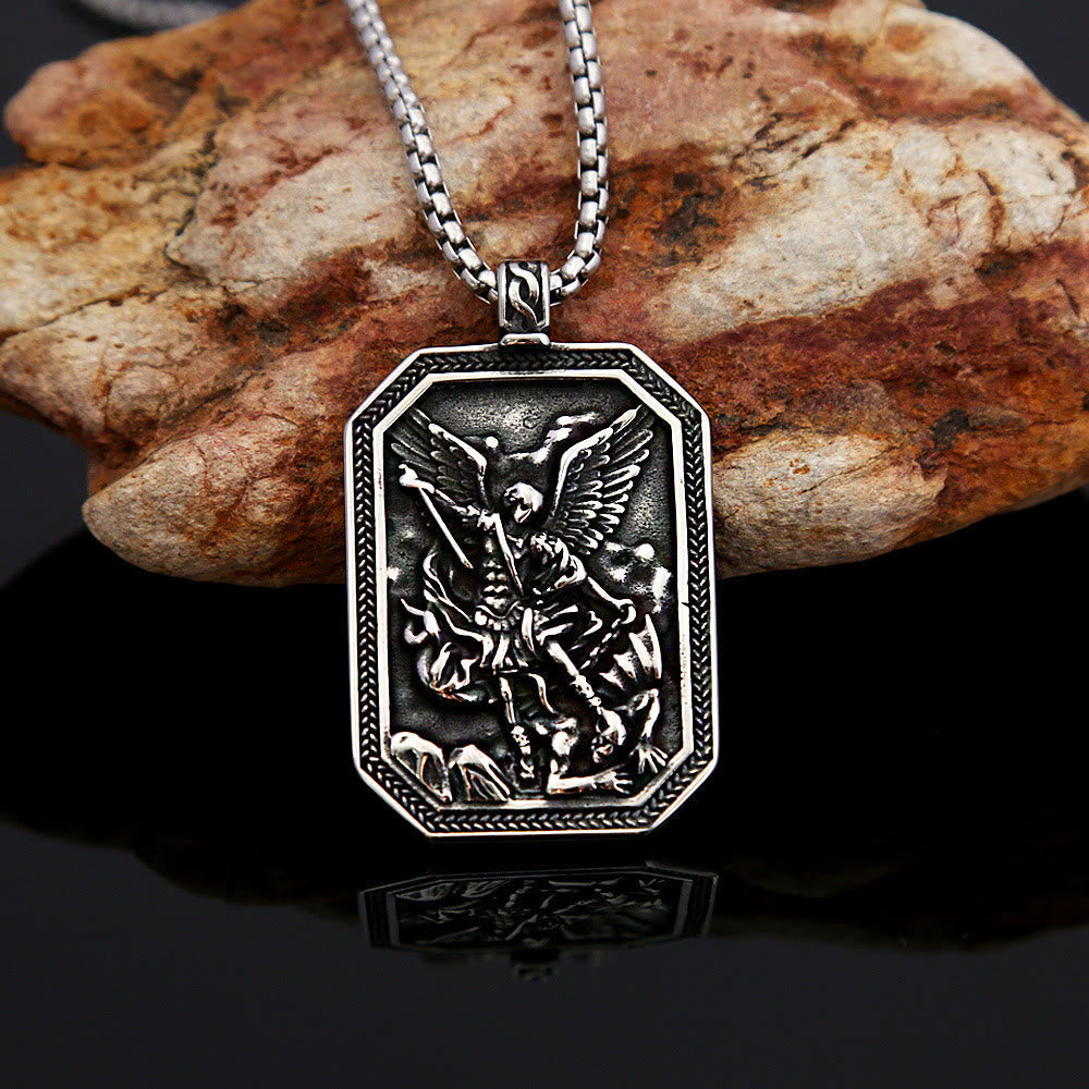 Classic Style St. Michael the Archangel Protection Stainless Steel Pendant Necklace